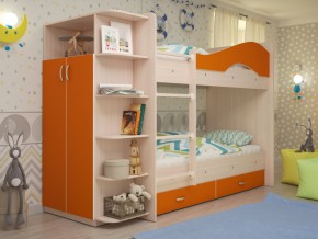 Кровать 2-х ярусная Мая с ящиками и шкафом на латофлексах оранж в Верхнем Тагиле - verhnij-tagil.magazinmebel.ru | фото