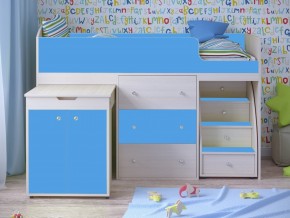 Кровать чердак Малыш 80х180 Дуб молочный, Голубой в Верхнем Тагиле - verhnij-tagil.magazinmebel.ru | фото