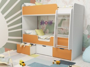 Кровать двухъярусная Малыш двойняшка белый-оранжевый в Верхнем Тагиле - verhnij-tagil.magazinmebel.ru | фото