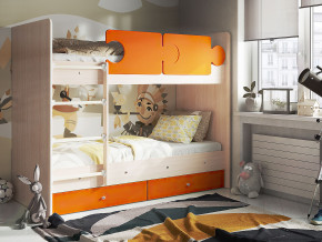 Кровать двухъярусная Тетрис латы с бортиками дуб млечный-оранжевый в Верхнем Тагиле - verhnij-tagil.magazinmebel.ru | фото
